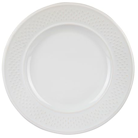 Geneviève Lethu 545265 Lot de 6 Assiettes Plates Modèle Grain de Riz - Faïence Blanche - Ø 27 cm