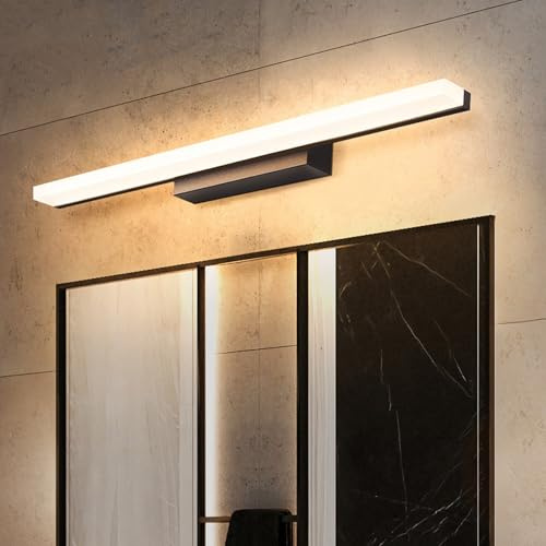 LED Spiegelleuchte Wandlampe Badezimmer Wandleuchte Modern Spiegelleuchte Bad 2700K/4500K/6500K Wandbeleuchtung Acryl Lange Lichtleiste Aluminium für Keller Küche Badschrank (Warmes Licht,100cm)