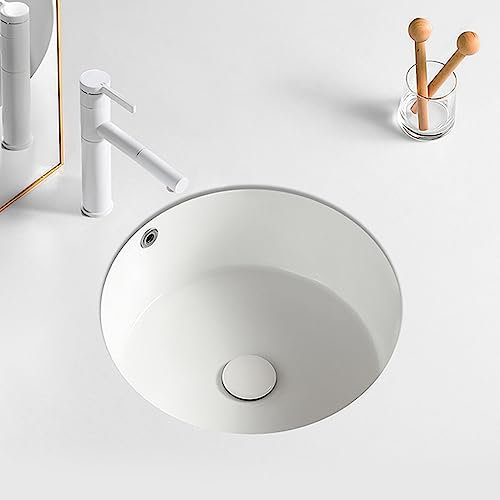 Einzelbecken Keramikspüle Runde Küchenspülen, Unterbauspüle mit ausziehbarem Wasserhahn, mit Warm- und Kalt-Eckventil, Hohe Kapazität, Ideal für Waschküchen, Bars, Garagen, Hotels, Restauran