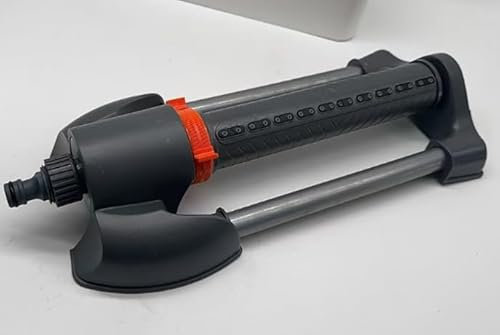 Oszillierender Sprinkler zur Gartenbewässerung – Grau/Orange – Hochwertiger Wassersprüher mit 4 einstellbaren Sprühwinkeln und robuster Metallbasis für Rasen und Garten – von EcoEarth