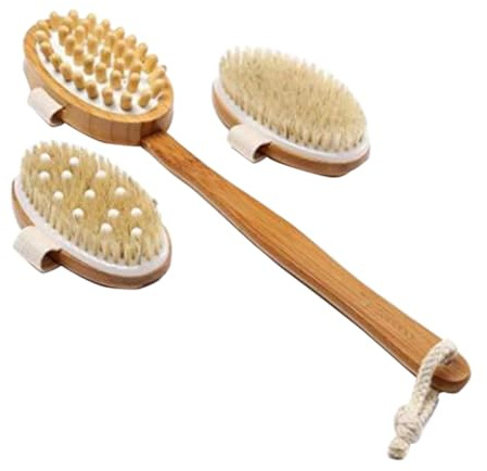 Massagegerät für Ätherische Öle Trockenbürsten Körperbürste mit Abnehmbarem Griff Langem Griff Peelingbürste gegen Cellulite Effektive Hautverjüngung und Durchblutung