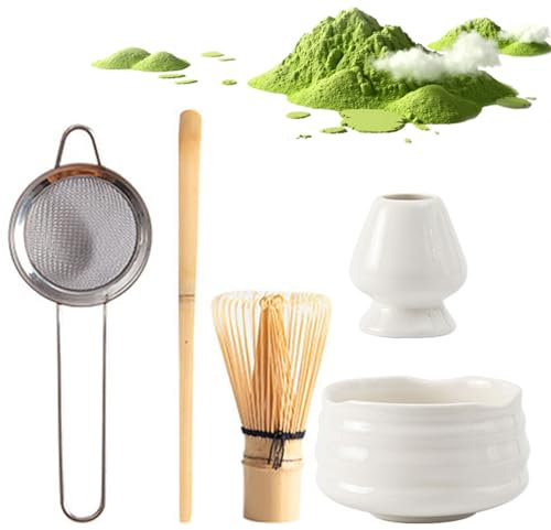 Matcha Whisk Set, 5 Pcs Matcha Kit with Handcrafted Bamboo Chasen & Ceramic Bowl Matcha Kit, Complete Matcha Making Kit Tea Ceremony - Ideal Matcha Gift Set