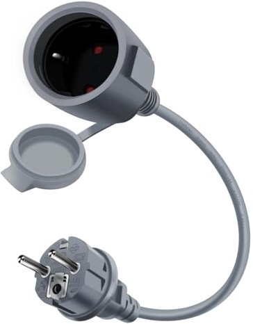 HuaLiSiJi Schuko Verlängerung Kurz Weiß 16A /250V Schuko Verlängerungskabel Kurz Schutzkontakt Verlängerungskabel, IP44 Kabel für Außen Oder Innenbereich, Zuhause, Büro (Grau, 1m)