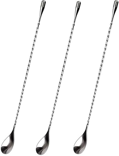 Barlöffel aus Edelstahl, Tropfenform, gedrehtes Design, 3 Stück
