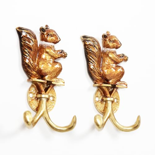 bordorsse Vintage-Wandhaken, dekorative Kleiderbügel, 2 Stück, Metall-Wandhaken mit Eichhörnchen-Form zum Aufhängen von Mänteln
