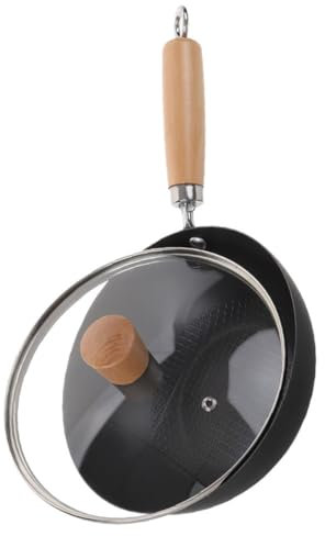 Amosfun Sartén con Tapa de Hierro Fundido Wok Pequeño Tradicional para Cocinas de Gas y Eléctricas para Cocina Asiática