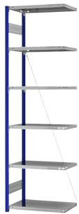 eurokraft | Steckregal | Bauart leicht | einseitig | HxBxT 2500 x 750 x 400 mm | blau/verzinkt | Anbauregal