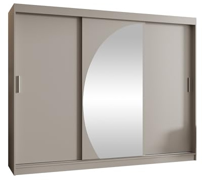 Mirjan24 Kleiderschrank Waluri 250, 3-türiger Schiebetürenschrank mit Einlegeböden und 2 Kleiderstangen (Cashmere, mit Schubladen)