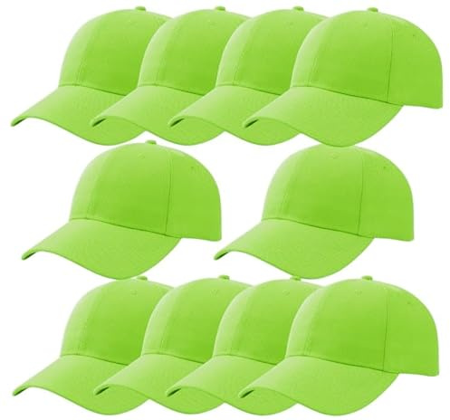 Gadgets Mafia Gorra de béisbol para hombres y mujeres, tamaño ajustable (paquete de 10), Verde neón (paquete de 10), Talla única