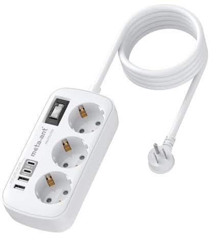 USA Adapter Steckdose, 7 in 1 USA Deutschland Stecker USB C(3.4A), 3 Fach Steckdose mit 1,5M Kabel Reiseadapter USA, 1250W US to EU Adapter Kanada Typ B Reisesteckerfür Amerika/Mexiko