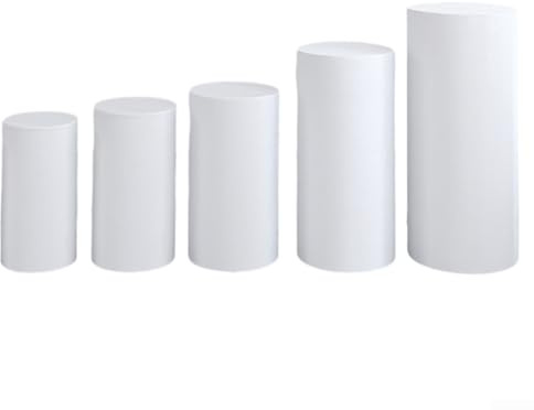 Niceminiwall Decoración profesional para eventos Cilindro Stand Cover Collection Elastic Round Columna Wraps para recepción de boda, fiesta, escenario de exhibición, 5 opciones de tamaño (blanco)