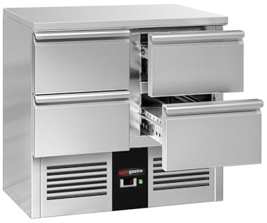 GGM Gastro Commercial Worktop Fridge PREMIUM – GN 1/1 – Stainless Steel - 4 Drawers - 900×700 mm - UK plug