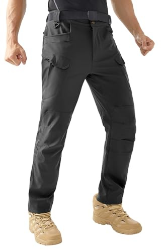 HYCOPROT Men's Cargo Hiking Pants Tactical Pant Work Utility Trousers for Men Durable Lightweight Military with 10 Pockets Black