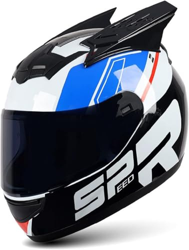 Caimcie Integralhelm für Motorradfahrer, Integralhelm für Erwachsene mit Katzenohren, ECE/DOT-Zertifiziert, modischer Integralhelm mit Sonnenblende, Motocross-Helm für Männer und Frauen F,S=50-53cm