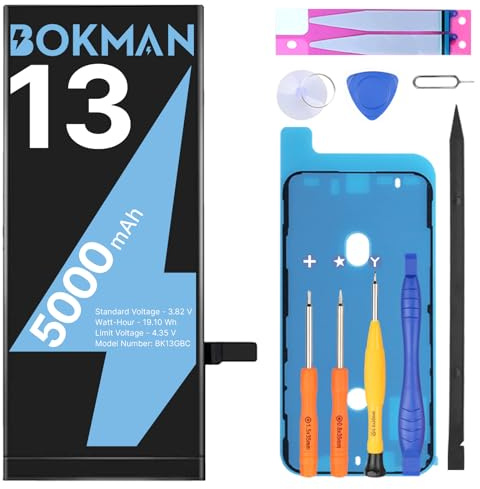 Bokman Batería para iPhone 13, Alta Capacidad 5000 mAh Batería con Kit de Herramientas y Cintas Adhesivas