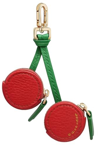 Fruit Coin Key Chain,Cherry Keyring Coin Purse,Red and Green, 6 Inch Length, Handmade Mini Zip Pouch Keyring, Zero Wallet for Handbags and Backpacks,Small Coin Purse, Cute Keychain