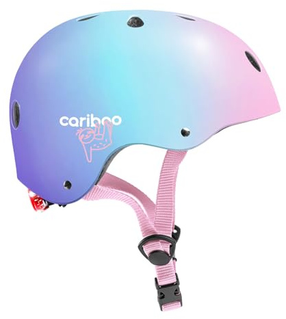 Cariboo Casco Per Bambini Casco Da Bici Protettivo XS/S 48-52 cm Robusto Illuminazione a LED Skateboard Monopattino Arcobaleno
