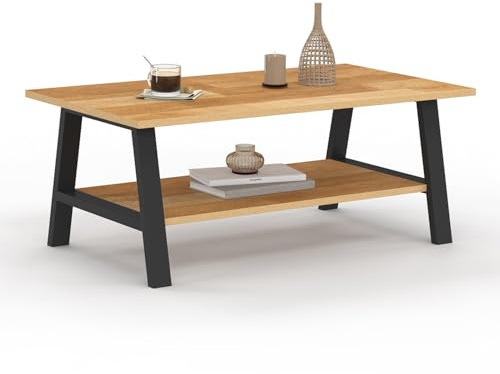 IDMarket – Mesa baja rectangular Madeleine 100 cm doble bandeja madera y negro