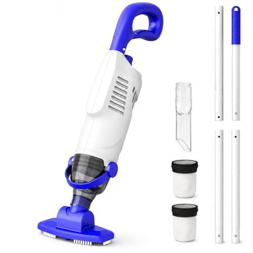 Akku Poolsauger mit 36,8 kPa Saugleistung, 5000 mAh Akku, 60 Min Laufzeit, 18 GPM, 2 Saugmodi, 300/500 μm Filter, Steckstange bis 1,85 m (max. Länge), für Pool & Spa