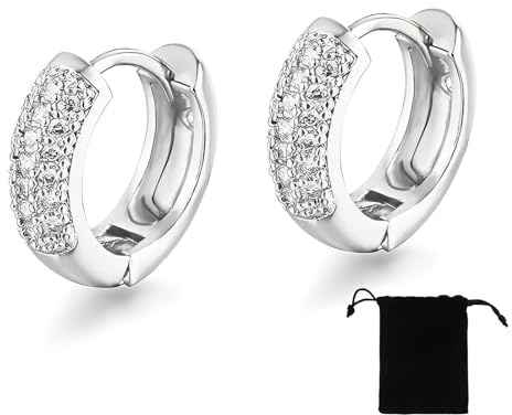 NOPVUFA Pendientes Mujer Plata Aretes Mujer, Pequeños Anillos Diamante Pendientes Aro Plata, Pendientes Hombre Plata Hipoalergénico, Joyería Moda Plata Regalos para Hombre y Mujer