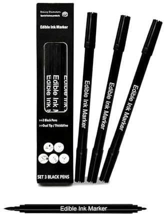 3 Feutres Alimentaires Noirs à Double Pointe, Stylos de Décoration pour Écritures, Contours, Gâteaux, Biscuits, Macarons, Fondant, Pâte à Sucre et Glaçage Sec