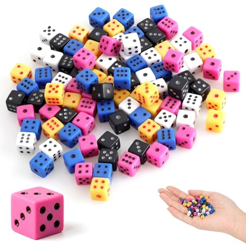 Cheynn 100 mini dadi D6, 5 mm, piccoli dadi colorati, set di dadi a sei lati, dadi da gioco D6 per giochi di dadi, matematica, giochi da tavolo, giochi di carte, giochi di feste, bar