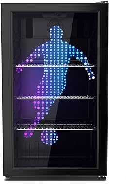 PKM GKS83FC1 Flaschenkühlschrank, 89 Liter Nutzinhalt, Display & Touch Control, Umluft-Kühlung, blaue LED-Beleuchtung, Schwarz