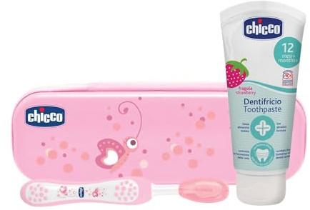 Chicco Set Dentale per Bambini, L'Astuccio Contiene Un Dentifricio 12 Mesi + e Uno Spazzolino, Rosa