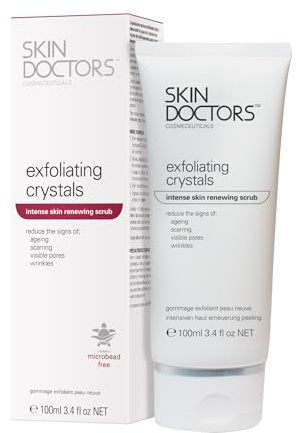 SKIN DOCTORS Exfoliating Crystals Face & Body Scrub – Microbead Free Cream Exfoliator with Tea Tree Oil for Acne, Blemishes & Smooth Radiant Skin – 100ml