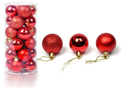 24 st julgranskulor träd vanligt glitter jul prydnad bolldekoration 8 cm röd