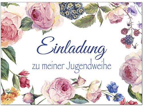 10 x schöne Einladungskarten zur Jugendweihe mit Umschlag/Rosen Blumen Floral für Jungen und Mädchen/Jugendweihekarten/Einladungen zur Feier