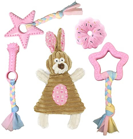 Volacopets Puppy Toys for Teething, Puppy Chew Toys for Small Dogs, Crinkle Dog Toys Small Breed Boredom and stimulating, Dog Toys for Small Dogs, Pink, 5-Pack