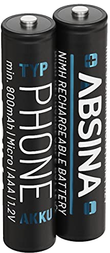 ABSINA 2x Batterie per cordless Gigaset 800 mAh - AAA batterie cordless NiMH da 1,2V - Batteria Gigaset A400 A415 AS40 A510 AS69 C430 C530HX CL660HX E560 E290A