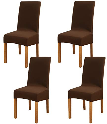 Leeyunbee 4 Piezas Fundas de Sillas de Comedor, Elásticas y Modernas Funda Asiento Silla, Desmontables Lavables Cubiertas para Sillas para Comedor Hotel Banquete de Boda Decoración (Marron Oscuro)