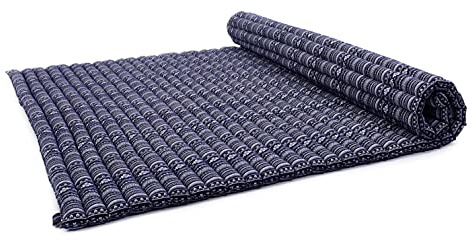 Leewadee - hopfällbar golvmadrass - japansk hopfällbar futon - hopfällbar tatamimatta - gästsäng - campingmadrass - thaimassagematta - kapokfylld -, Blue White