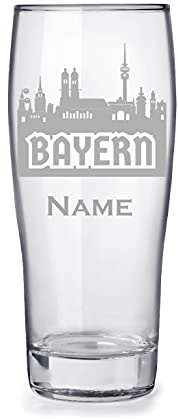 Bierglas mit Gravur 0,3l personalisiert mit Namen, tolles Geschenk für Papa Geburtstag - Motiv München Skyline
