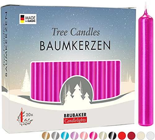 BRUBAKER 20er Pack Baumkerzen Wachs - Weihnachtskerzen - Pink | Pyramidenkerzen Christbaumkerzen