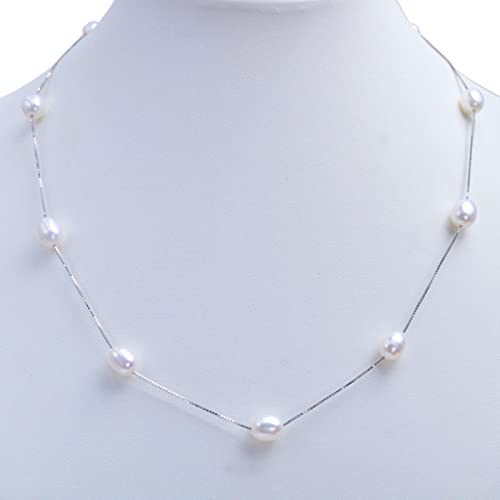 LOKILOKI 925 Sterling Silber Halskette 7-8mm Echte Natürliche Süßwasser Perlenkette Weiße Perle Schmuck Für Frauen Geschenke