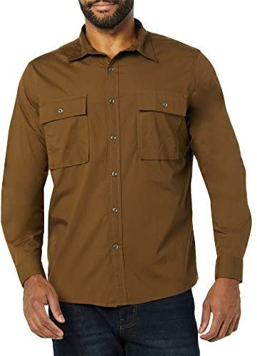 Amazon Essentials Men's Slim-Fit Long-Sleeve Two-Pocket Utility Shirt, Dark Olive, X-Large Tall