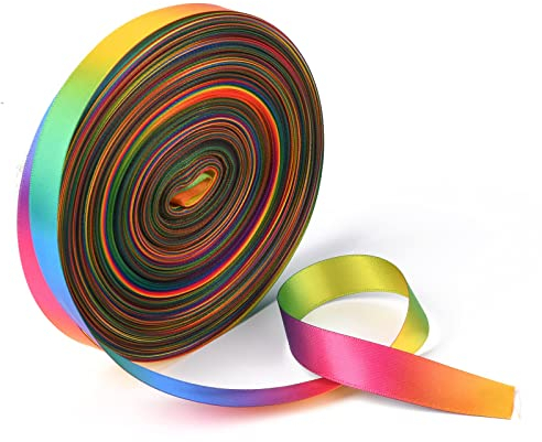 Pandahall 45,7 m langes, regenbogenfarbenes Polyesterband, 16 mm, doppelseitiges Satinband, mehrfarbig für Haarschleifen, Geschenkverpackungen, Festivals, Hochzeiten, Party-Dekoration