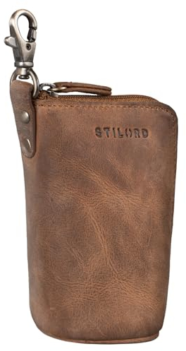 STILORD 'Tanner' Schlüssel Etui Tasche Leder Schlüsseletui Autoschlüssel Schlüsselhalter mit Schlüsselanhänger RFID Minibörse Vintage Echtleder, Farbe:mittel - braun