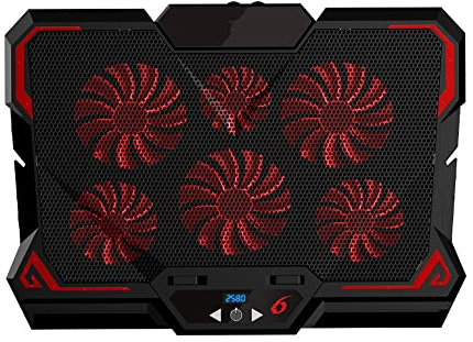 SMSOM Laptop Cooling Pad RGB Gaming Notebook Cooler for Desk and Lap Use, Laptop Fan Stand Adjustable Heights with 6 Quiet Fans and Phone Holder, for 13-17 Inch Laptops - LED Light (Color : B)