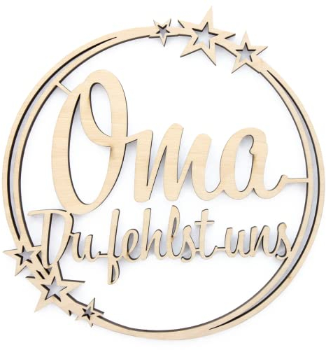 Ocasy Grabstecker Sternchenring mit Oma du fehlst, Grabdeko mit Spruch, Grabschmuck aus Holz, Blumenstecker zum Andenken