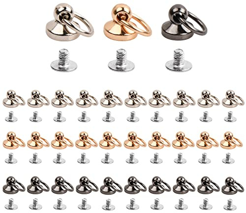 Laughhe 30 Stück Niet Stud mit Ring 3 Farbe Runde Ziehringnieten aus Messing Metallschrauben Niet Massive Nieten mit Screw Stud Nieten Mit O Ring für DIY Handwerk Decor (10mm)