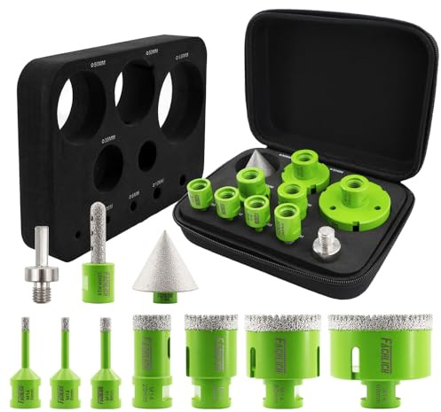 FACHLICH Diamant Fliesenbohrer Set 6/6/8/20/35/50/68mm 10 Stücke Diamant Lochsäge mit 10mm and 50mm Fingerfräser ein Adapter für Porzellan Fliese Granit Marmor Trockenbohren