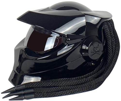 Casque Intégral Moto Visière Avant Rabattable Tresses Feux D'avertissement Approuvé ECE Casque Intégré Moto Personnalisé Adultes Course Cyclomoteur Tout-Terrain Gloss Black,XL