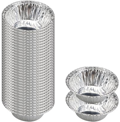 Rumyve Rumyve100pcs Aluminum Foil Tray Muffin Case,Mini Tart Case Small Tinfoil Cake Plate,Tinfoil Pudding Dish Pancake Bread Case Baked Tin Cake Tray