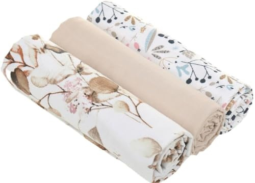 Soft 3-Pack Squares Baby Muslin Nappies Cloth Diaper 100% Cotton 70X80cm Gold Flowers