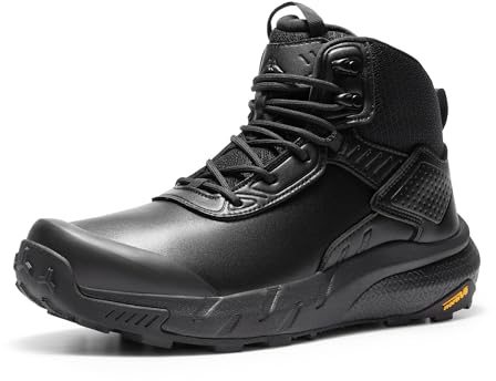 NORTIV 8 Stivali Lavoro Tattici Militari Impermeabili da Uomo in Pelle, Combattimento Leggeri Antiscivolo da Trekking Uomo,Size 43,Nero,SNMT246M