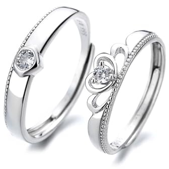 ANAZOZ Ringe Paare Silber 999, Freundschaftsringe Verstellbar Kronenring mit Zirkonia